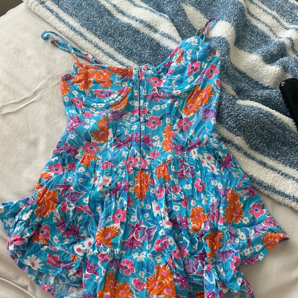 Floral Mini Dress (romper) in Blue and Orange